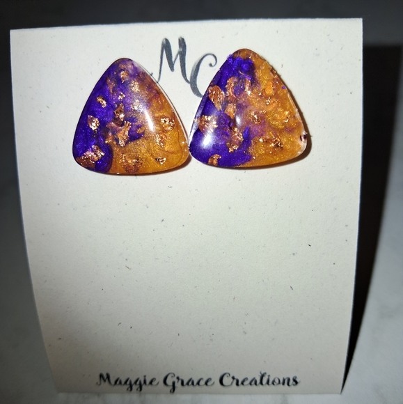 Purple and Orange Stud Earrings - Picture 1 of 1